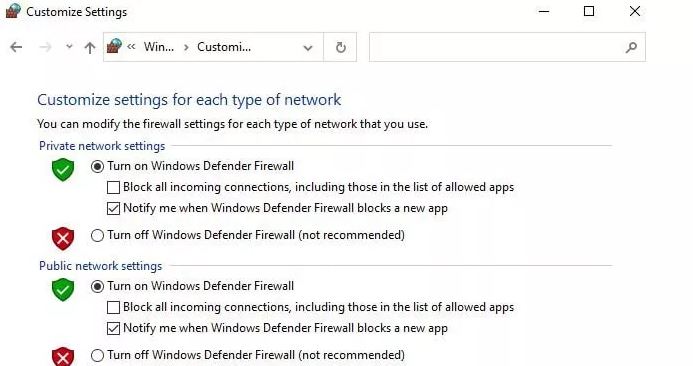  تنظیمات فایروال ویندوز 10